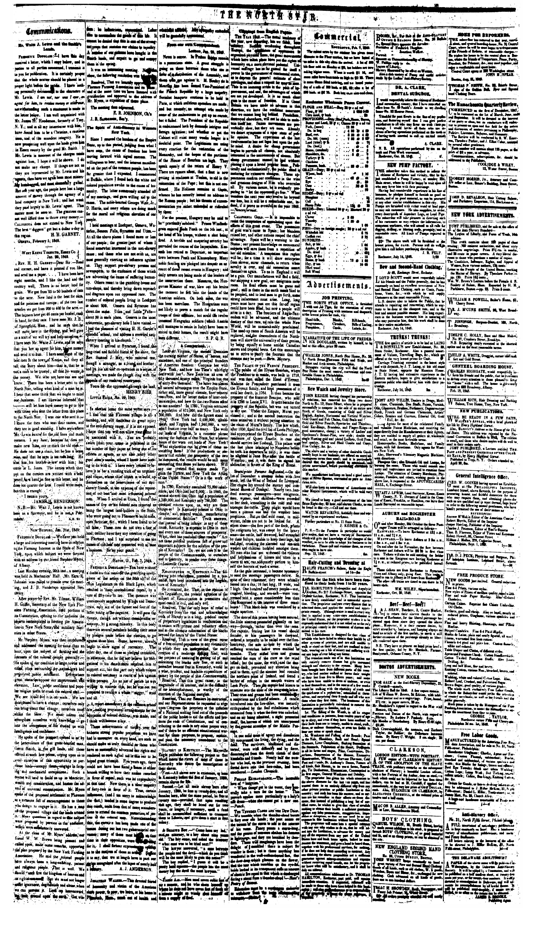 Mr. Waite J. Lewis and the Smith's Lands. North Star, 16 February 1849, p. 3. page 1