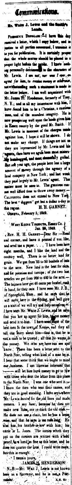 Load Mr. Waite J. Lewis and the Smith's Lands. North Star, 16 February 1849, p. 3. in Main Document Viewer