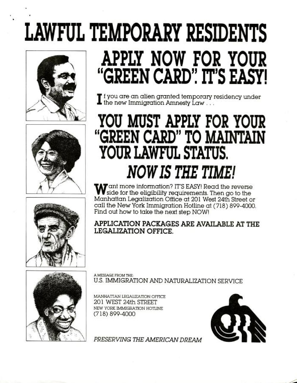 Immigration and Naturalization Service Flyer and Fact Sheet in Six Languages, New York, NY, 1989 page 2