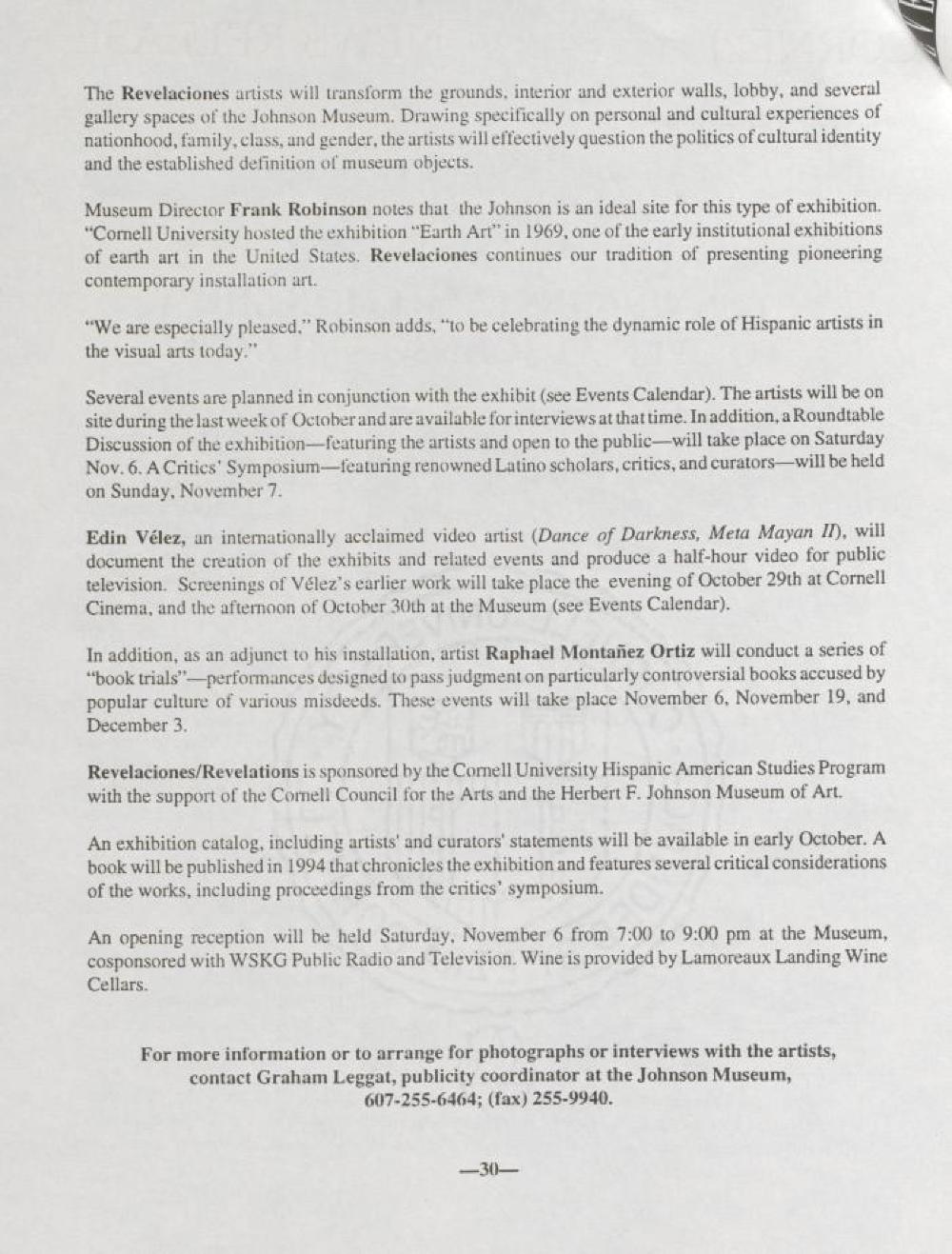 Eight Hispanic Artists Featured, Johnson Museum, Ithaca, 1993 page 2