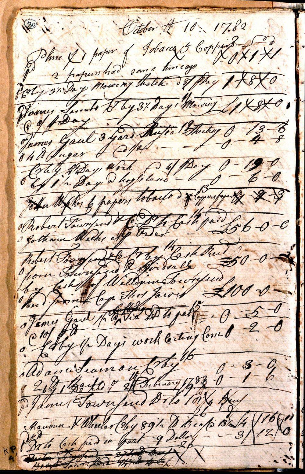 Page 32 from Account Book of Samuel Townsend page 1