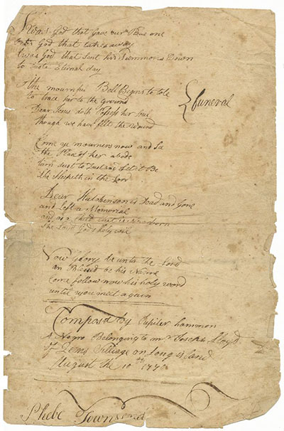 Load Phebe Townsend's handwritten copy of Jupiter Hammon's 1770 untitled poem on Anne Hutchinson in Main Document Viewer