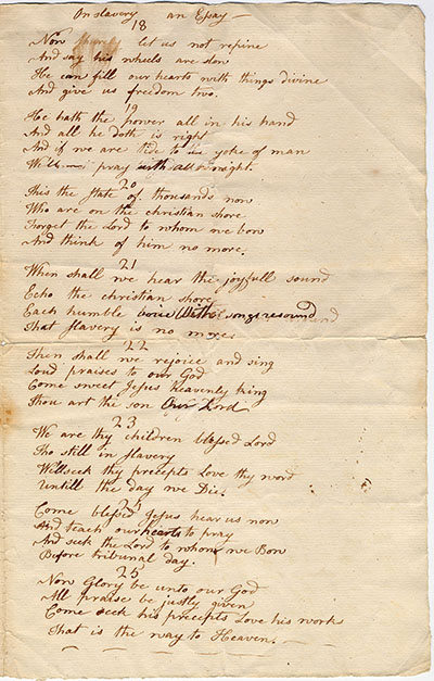 Load Jupiter Hammon's unpublished 1787 poem "Essay on Slavery" in Main Document Viewer