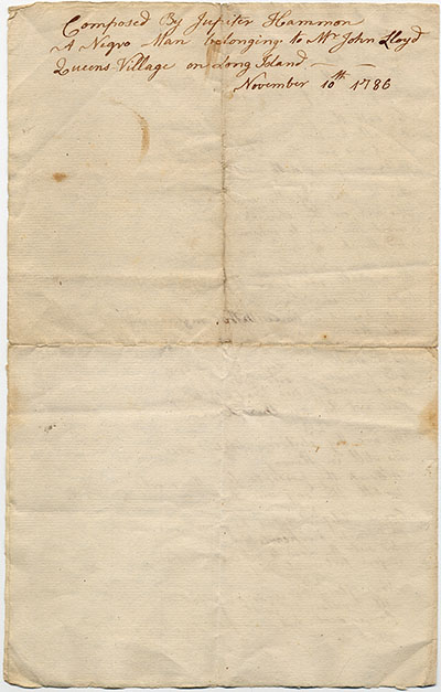 Load Jupiter Hammon's unpublished 1787 poem "Essay on Slavery" in Main Document Viewer