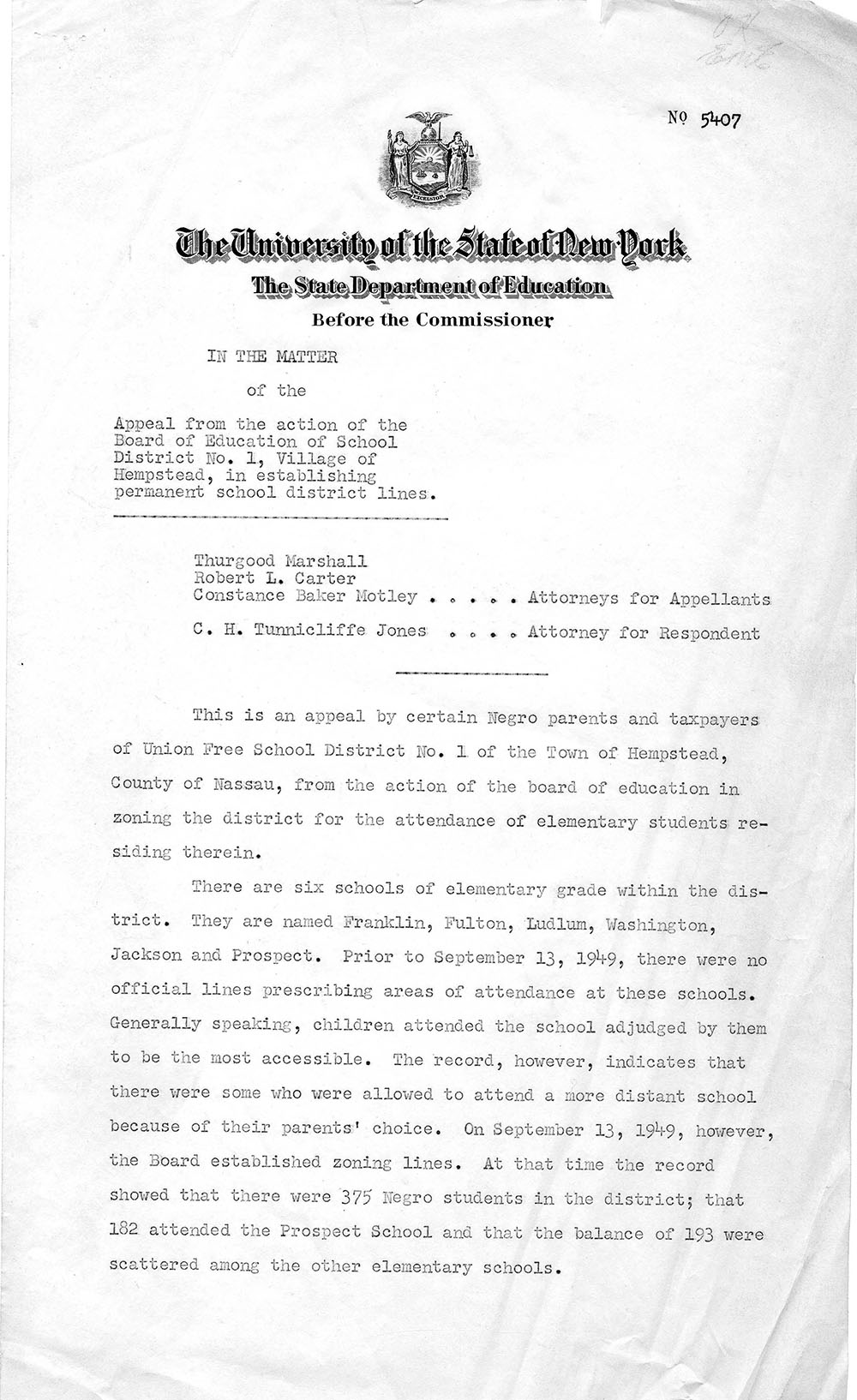 Decision Issued by the New York State Commissioner of Education in the Hempstead Case page 1