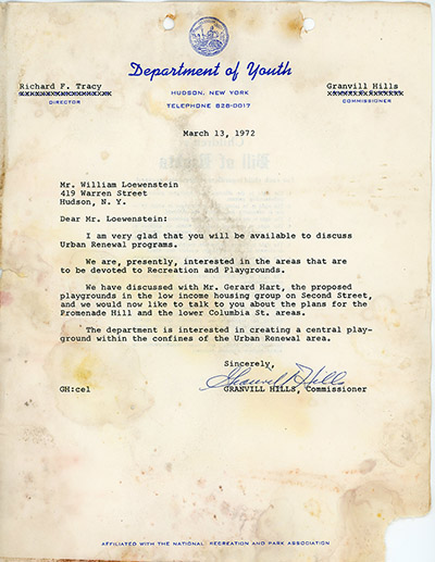 Load Correspondence from Hudson Department of Youth and Hudson Urban Renewal Agency about Playground Funding in Main Document Viewer