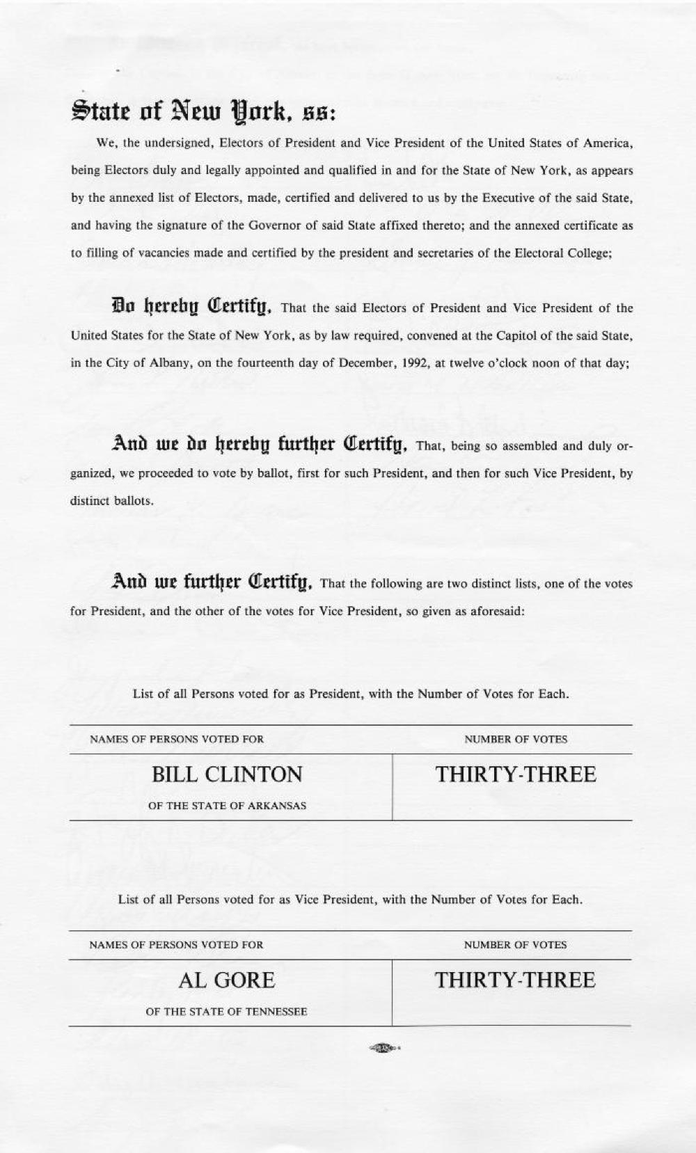 1992 Electoral College Vote of New York page 1