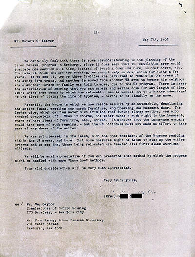 Load Letter to Robert C. Weaver, head of the Federal Housing and Home Finance Agency, from a resident of Newburgh regarding Urban Renewal relocation in Main Document Viewer