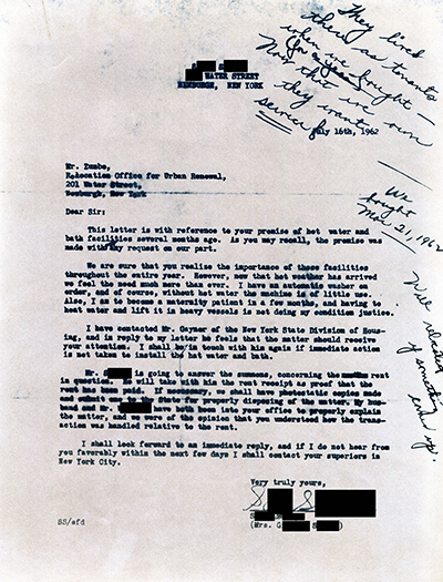 Load Letter to the Newburgh Relocation Office of Urban Renewal from a resident regarding a lack of hot water in Main Document Viewer