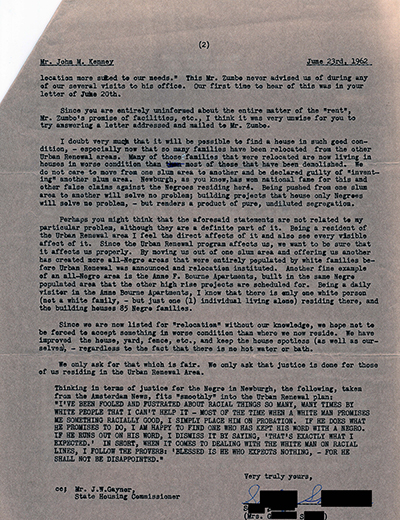 Load Letter to John M. Kenney, Executive Director of the Newburgh Urban Renewal Office, from a resident expressing dissatisfaction in Mr. Kenney's response regarding absence of hot water in Main Document Viewer