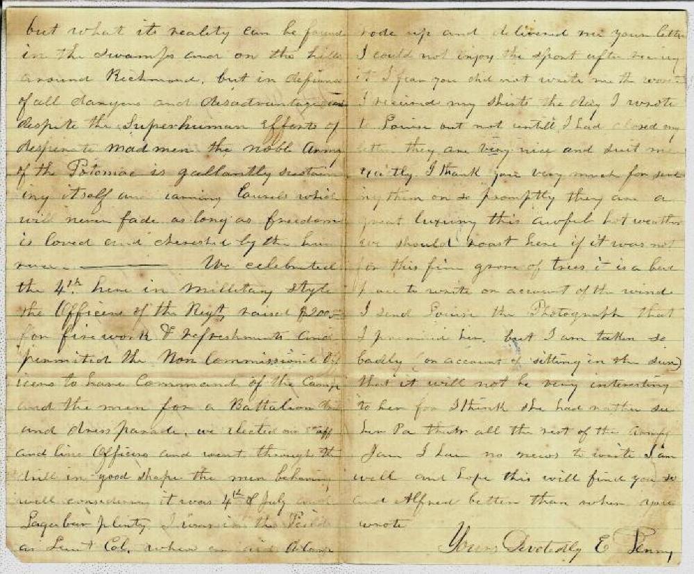 Letter from Elijah Penny to his wife; July 6, 1862 page 2