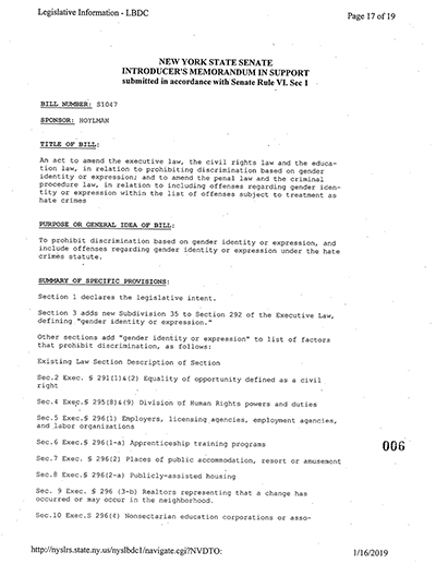 Load New York State Bill and Veto Jackets: 2019, Chapter 8 "Gender Expression Non-Discrimination Act" in Main Document Viewer