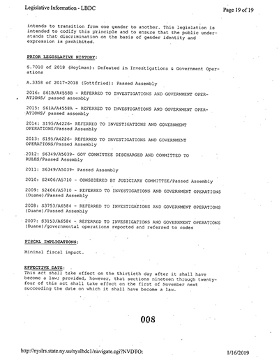 Load New York State Bill and Veto Jackets: 2019, Chapter 8 "Gender Expression Non-Discrimination Act" in Main Document Viewer