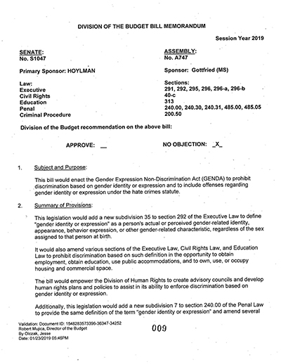 Load New York State Bill and Veto Jackets: 2019, Chapter 8 "Gender Expression Non-Discrimination Act" in Main Document Viewer