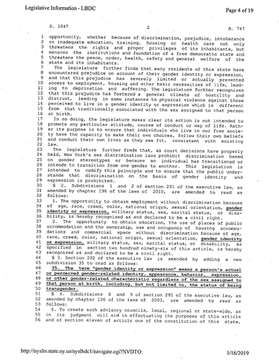 Load New York State Bill and Veto Jackets: 2019, Chapter 8 "Gender Expression Non-Discrimination Act" in Main Document Viewer