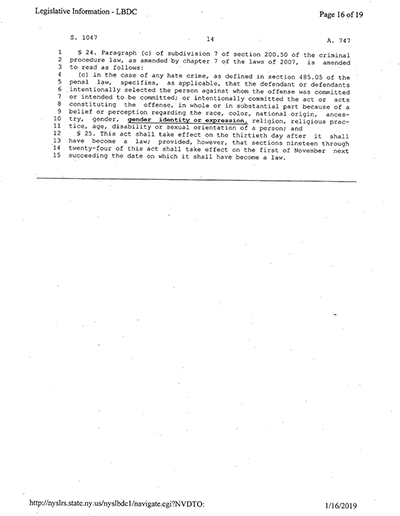 Load New York State Bill and Veto Jackets: 2019, Chapter 8 "Gender Expression Non-Discrimination Act" in Main Document Viewer