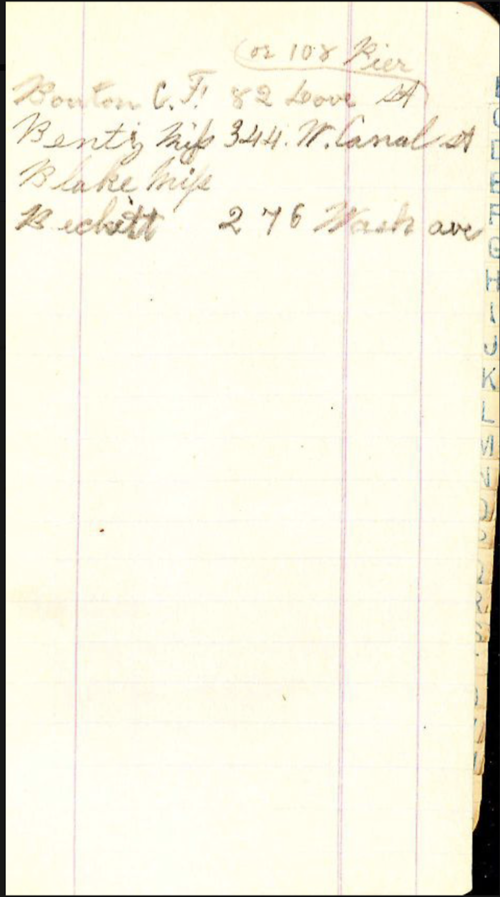 Address Book Belonging to William James Knapp, 1860-1885 page 1