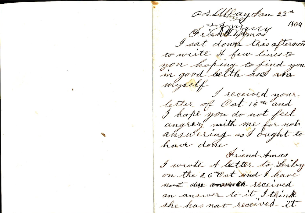 Letter from William James Knapp to Amos, January 22, 1864 page 1