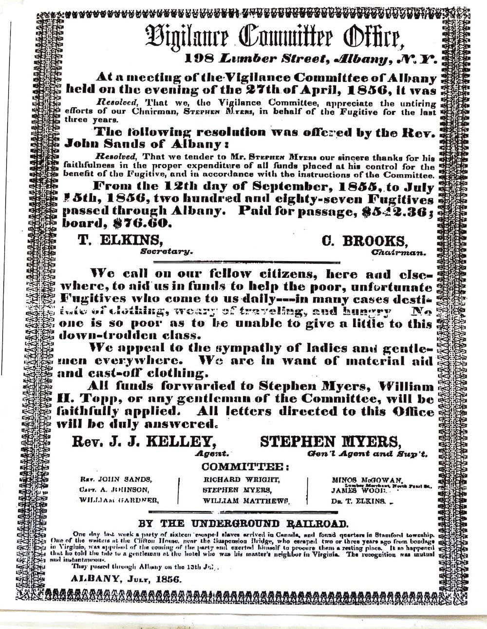 Copy of the original Vigilance Committee from April 27th April 1856 distributed in July of 1856 page 1
