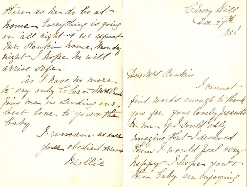 Letter from Margaret O'Shaugnessy to Catherine Bogart Putman Rankin, December 27, 1885 page 1