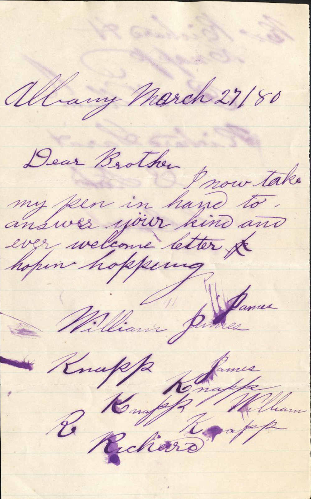 Unsent Draft of Letter from William James Knapp to Richard  Knapp, March 27, 1880  page 1