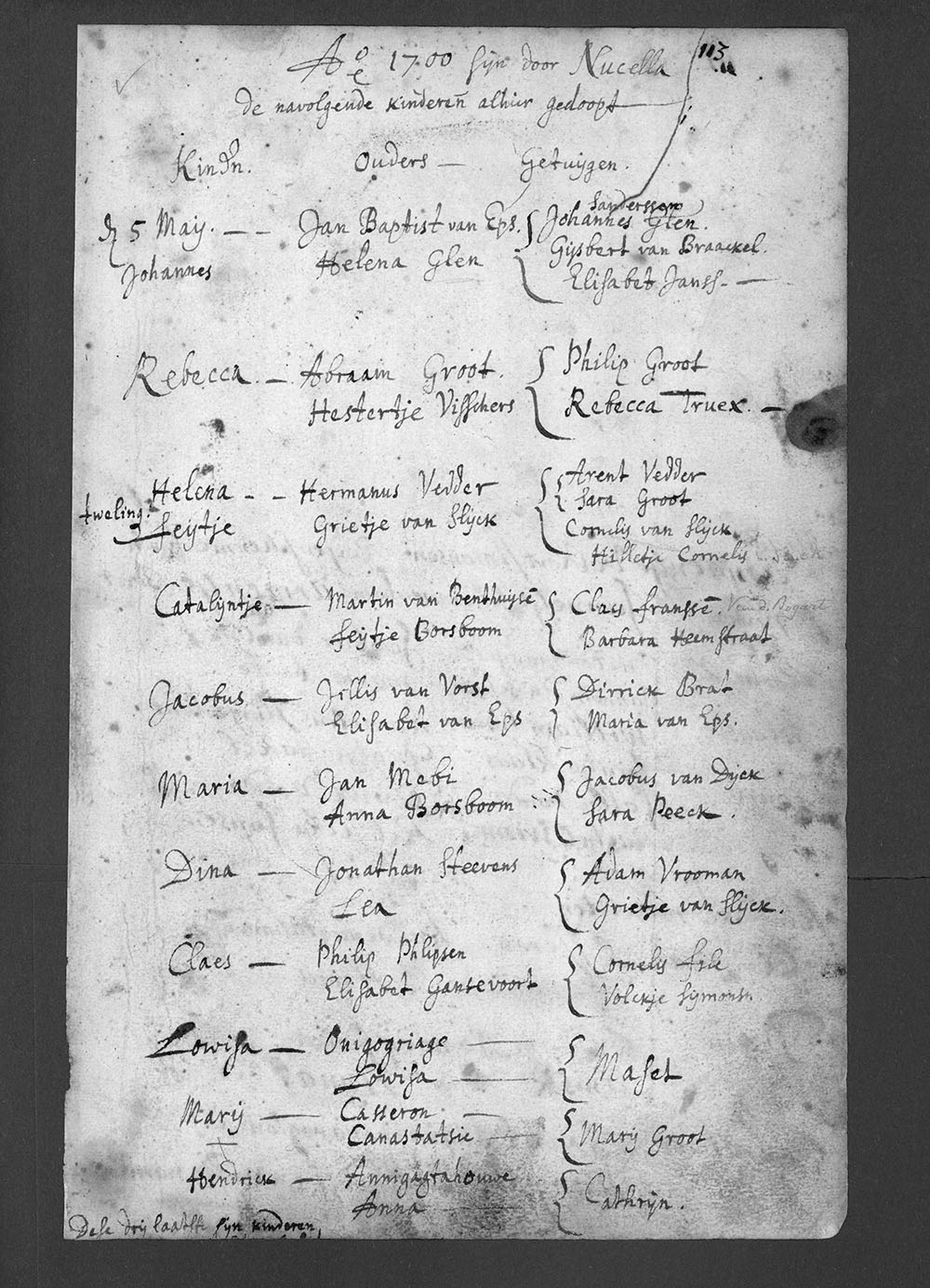 Baptismal record of 1700 page 1