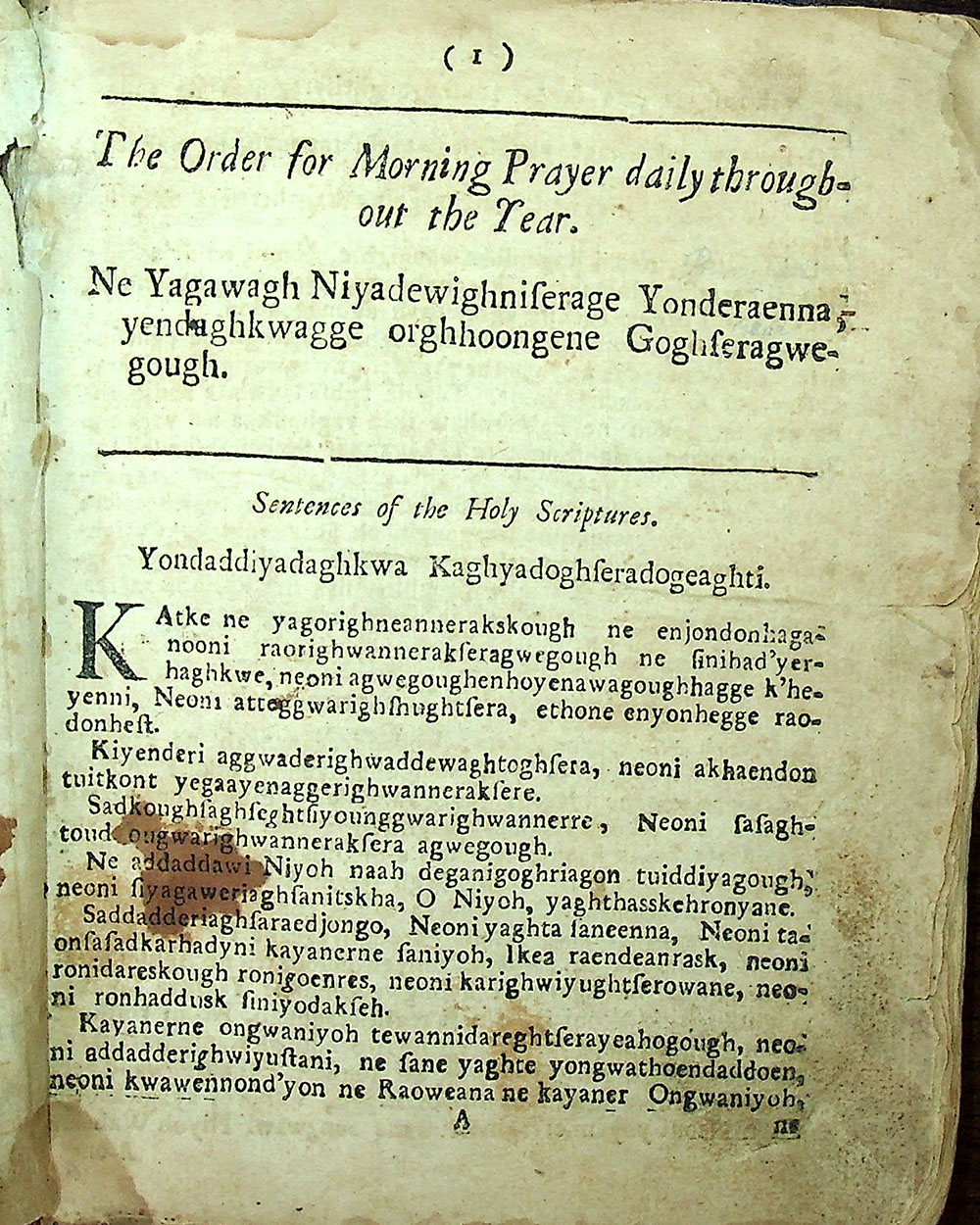 Christian prayer book translated into Mohawk language page 2