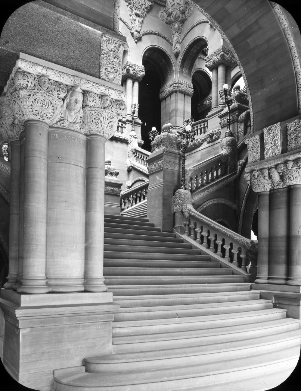 Great Western Staircase, Looking Up the Staircase, New York State Capitol, c. 1900 page 1