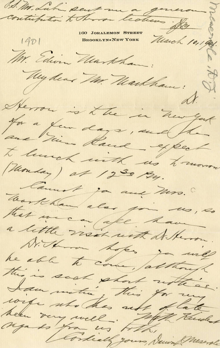 Letter to Mr. Markham page 1