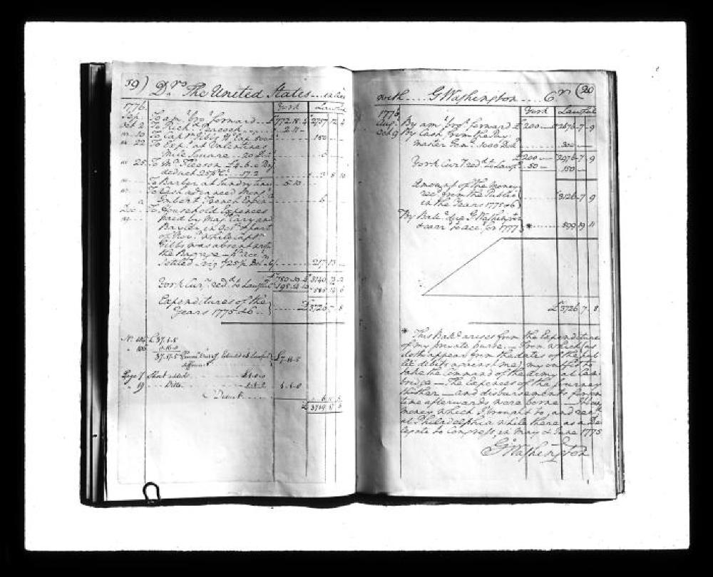 Two Pages of Washington's Account Book Showing Public Expenses During the American Revolution page 1