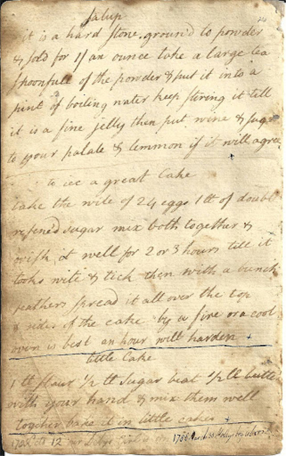"to ice a great cake," Maria Van Rensselaer's Receipt Book, c. 1760-1830 page 1