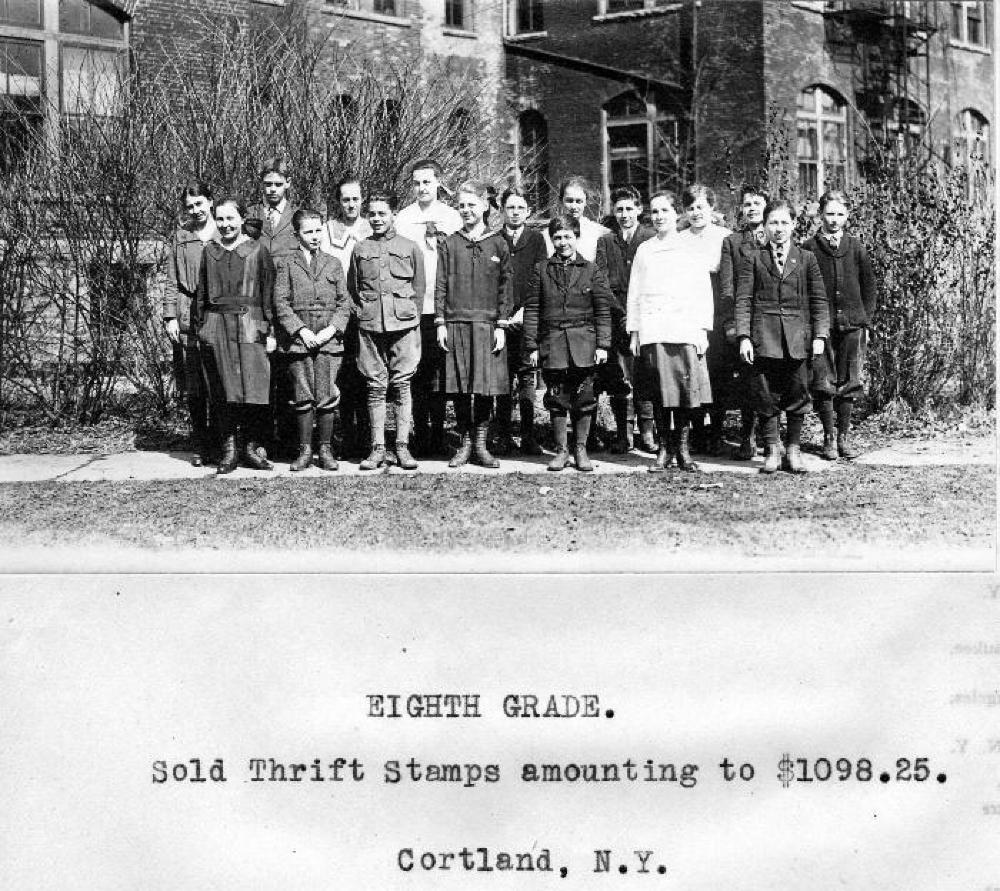 Cortland's 8th Grade Students Sell Thrift Stamps to Support the War Effort, c. 1917 page 1