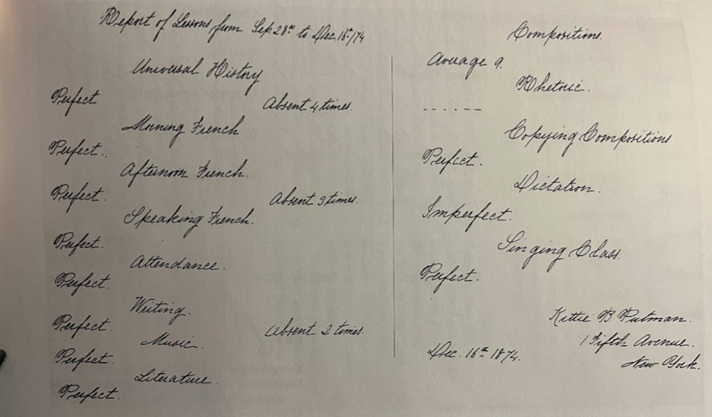 “Report of Lessons from Misses Graham’s School for Young Ladies," December 16, 1874 page 1
