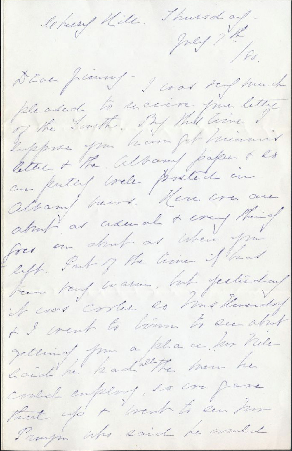Letter from Harriet Maria Van Rensselaer Elemendorf and Harriet Elmendorf Gould to William James Knapp, July 7, 1880 page 1