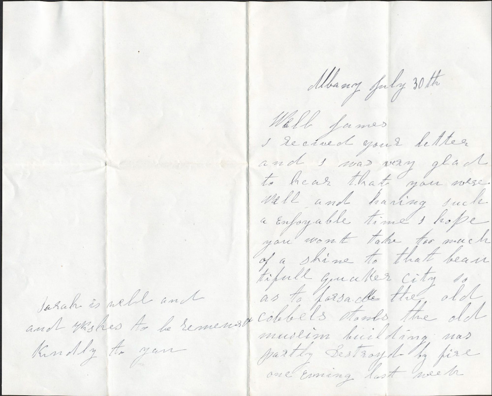 Letter from Julia Lawlor to William James Knapp, July 30, 1880 page 1