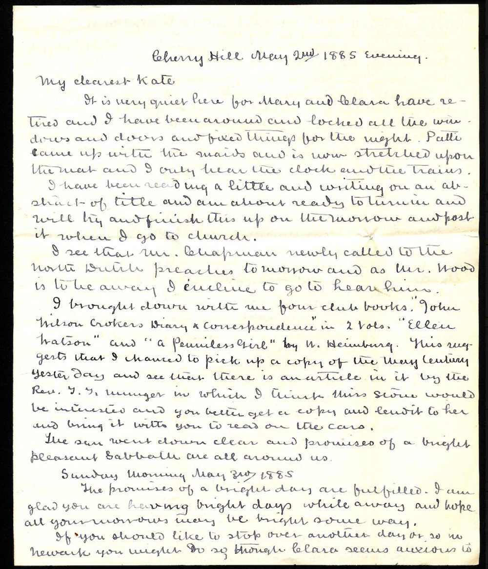 Letter from Edward W. Rankin to Catherine Bogart Putman Rankin, May 2, 1885 page 1