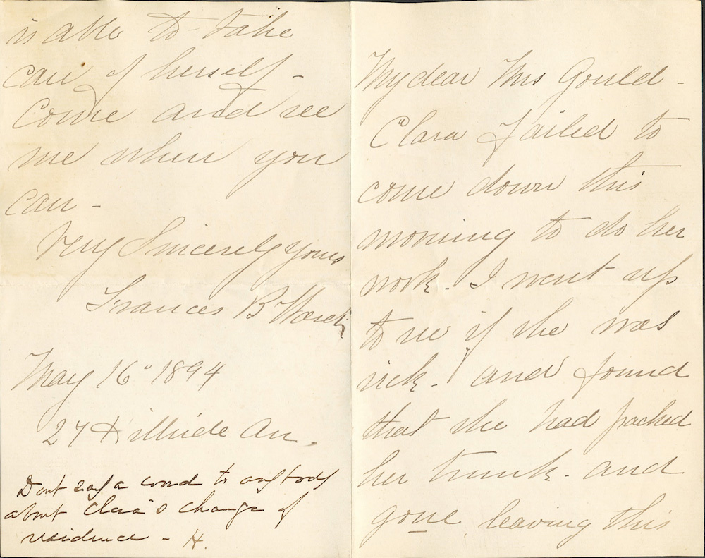 Letter from Mrs. Francis Ward to Harriet Elmendorf "Hattie" Gould, May 16, 1894 page 1