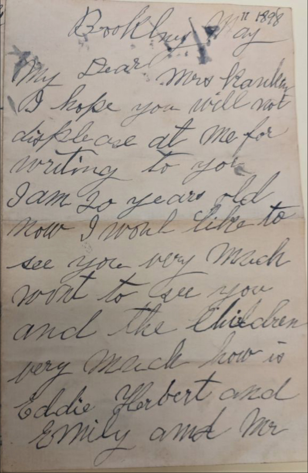 Letter from Clara Patterson to Catherine Bogart Putman Rankin, May 11, 1898 page 1