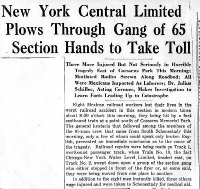 "Eight Railroad Workers Killed Here by Train," Amsterdam Evening Recorder, June 15, 1945 thumbnail page 2