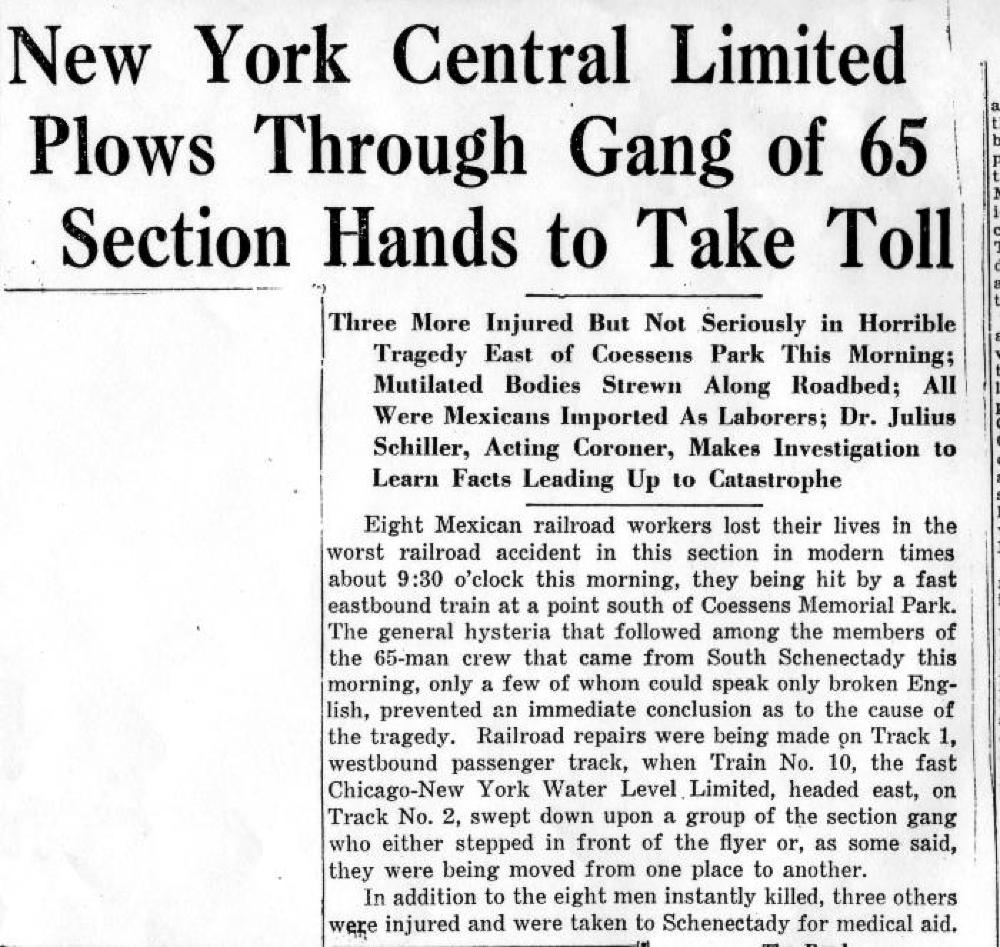 "Eight Railroad Workers Killed Here by Train," Amsterdam Evening Recorder, June 15, 1945 page 2