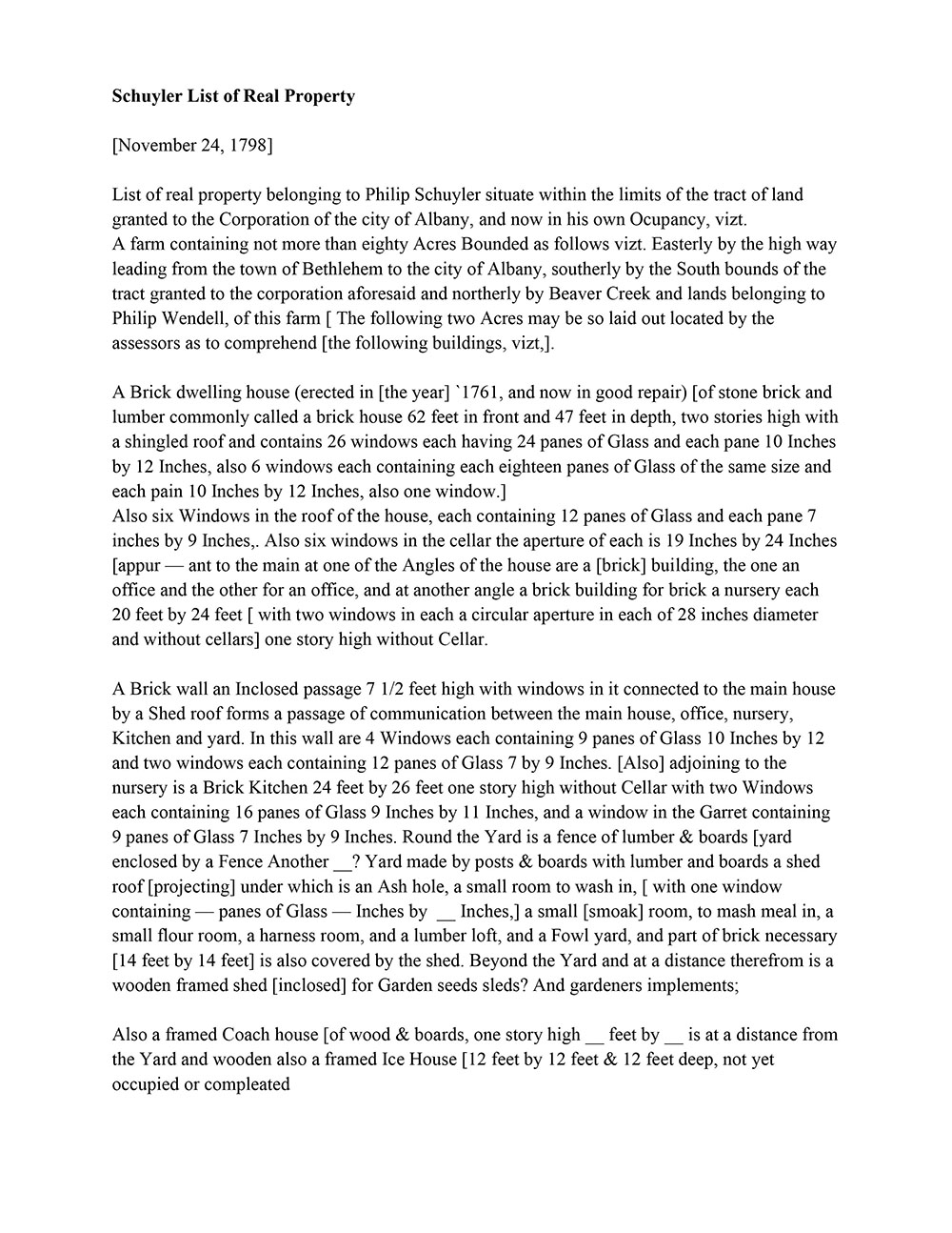 Schuyler List of Real Property Transcription page 1