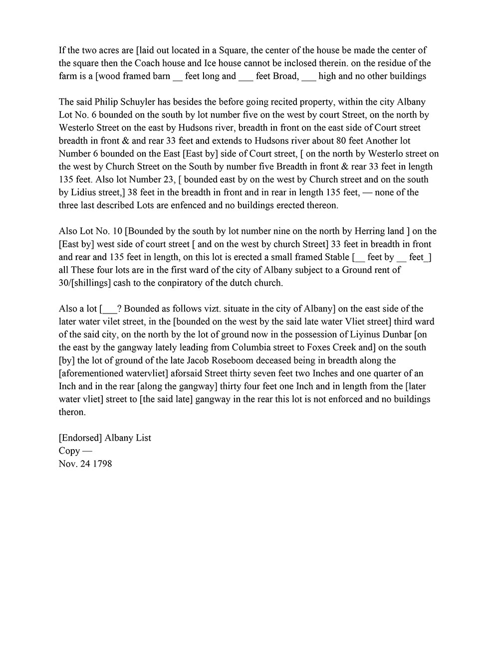 Schuyler List of Real Property Transcription page 2