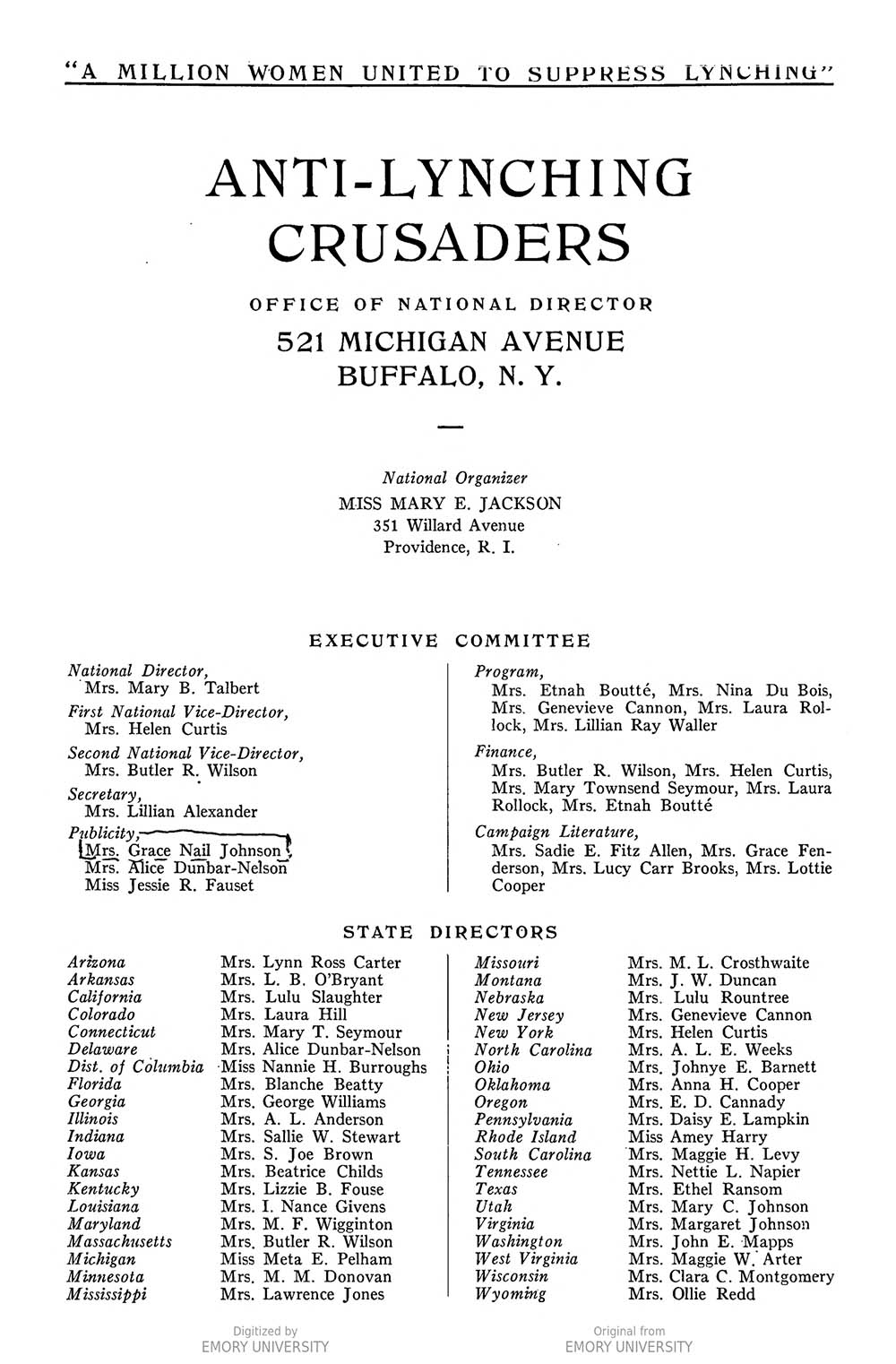 Anti-Lynching Crusaders : "A Million Women United to Suppress Lynching" page 2