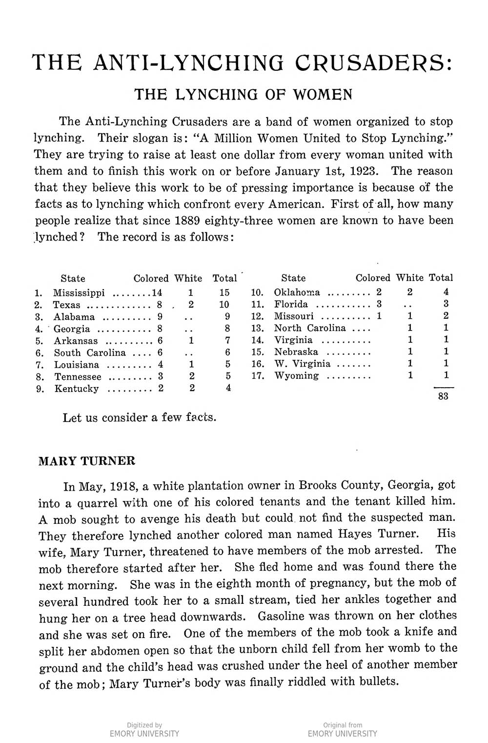 Anti-Lynching Crusaders : "A Million Women United to Suppress Lynching" page 3