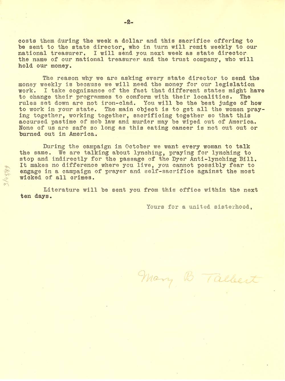 Circular letter from Mary B. Talbert, August 1922 page 2