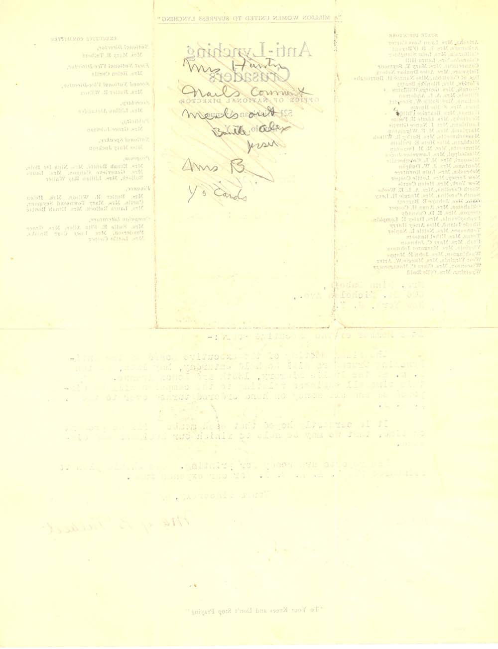 Letter from Anti-Lynching Crusaders to Nina Du Bois, May 3, 1923 page 2