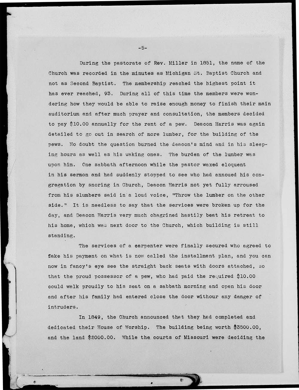Michigan Street Baptist Church; History; 1836-1908 page 5