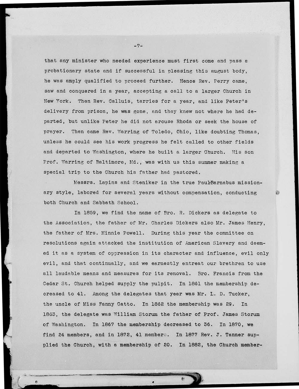 Michigan Street Baptist Church; History; 1836-1908 page 7