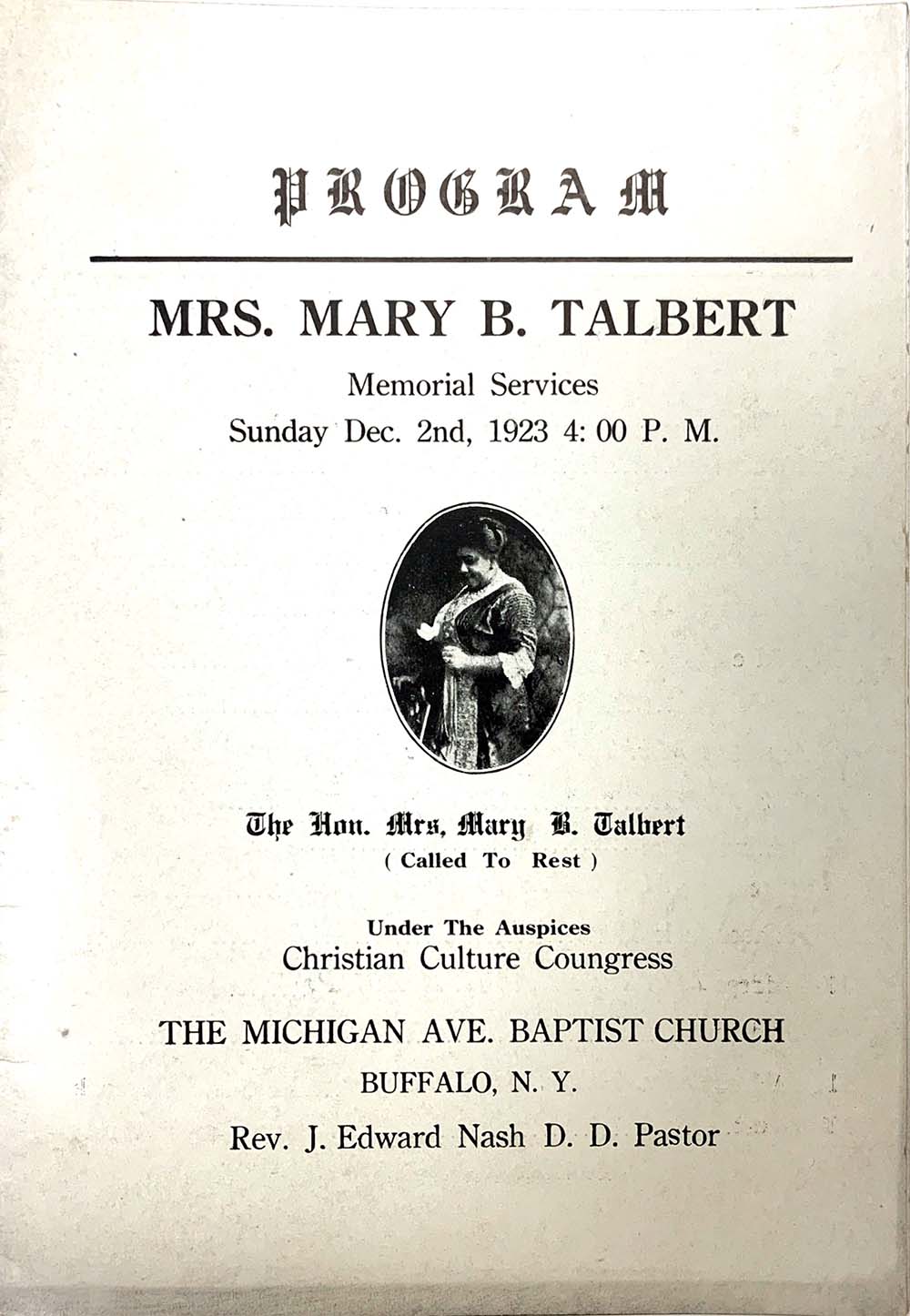 Mrs. Mary B. Talbert Memorial Service 1923 page 1