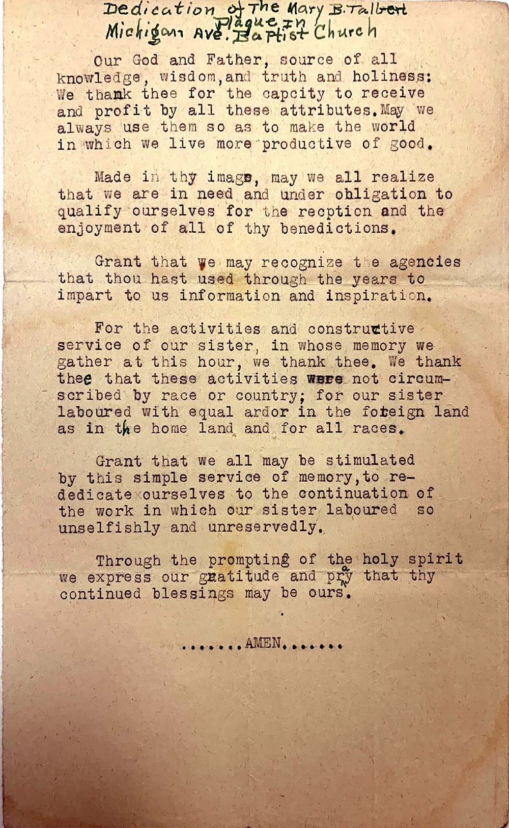 Dedication of Mary B. Talbert Plaque page 1
